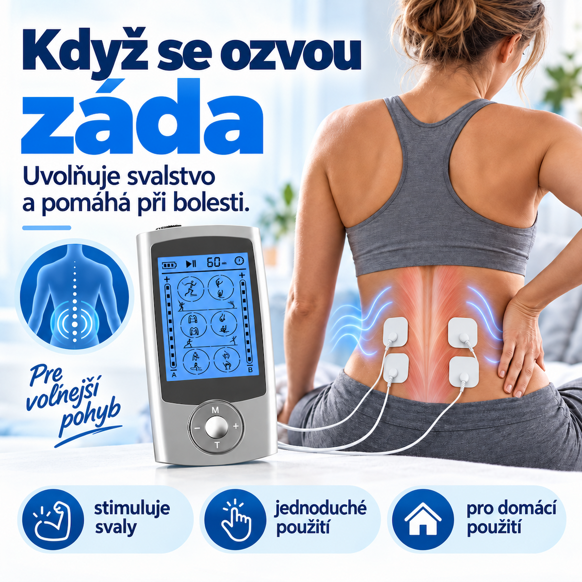 TENS stimulace svalstva na záda